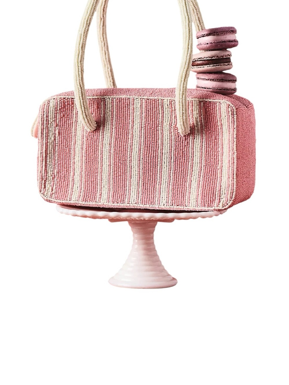 Anthropologie Beaded Box Bag Pink Stripe Glass Bead Top Handle Mini Purse NWT - Picture 5 of 7